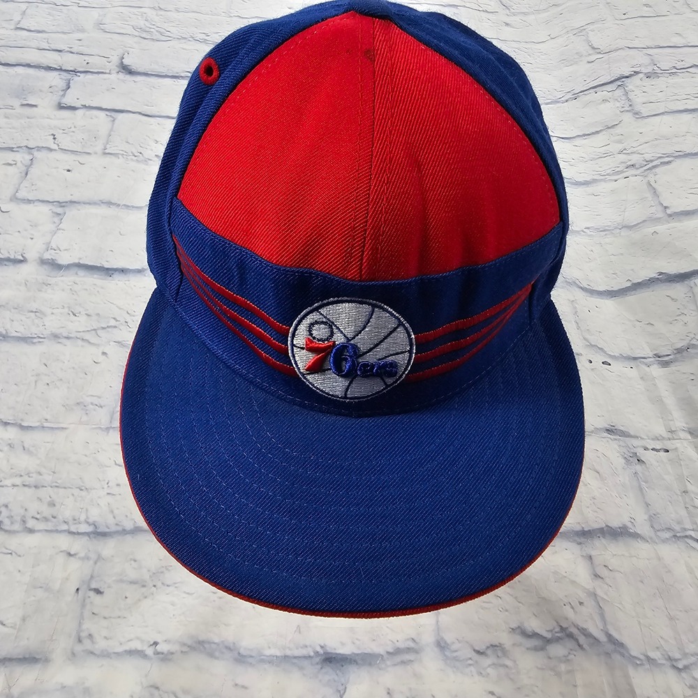 Philadelphia 76ers Adidas Hat MENS 7 3/8 Blue Red Championship Patches NBA Cap